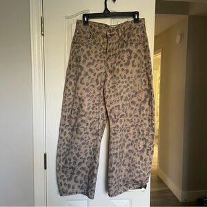 NWT Free People / We The Free - Good Luck Mid Rise Barrel Jean Leopard Cheetah